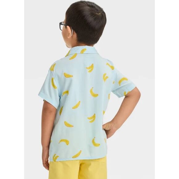 Cat & Jack Blue Banana Short Sleeve Button Down Challis Shirt Size 2T - Picture 7 of 7